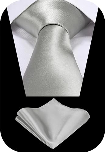 Image of TIE G Solid Satin Woven dyed Color Formal Black Necktie and Pocket Square Sets in Gift Box