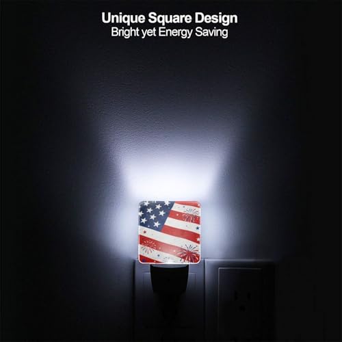 Image of 250 Years Anniversary American Flag Night Light Set of 2, Patriotic Eagle Auto Sensor LED Dusk-to-Dawn Nightlights, Plug-in Sensor Lamp for Bedroom Kitchen Hallway Stairs Decorative