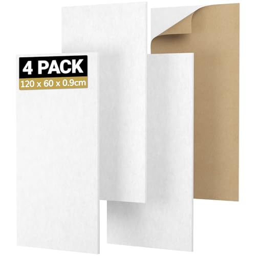 TONOR 4 PCS Paneles Acusticos, 120 x 60 x 0,9 cm, Paneles Acústicos Totalmente Autoadhesivos, Paneles de Reducción de Ruido y Eco, Tratamiento Acústico para Estudios, Viviendas, Oficinas, Blanco