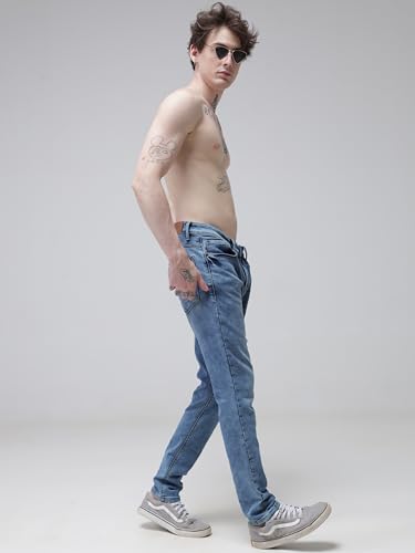 Image of TURMS Men's Anti Stain Jeans 30 Days No Wash Anti Odor Casual Mid Rise Denim Pants | Traveler Comfort Stretchable Breathable Cotton Rich