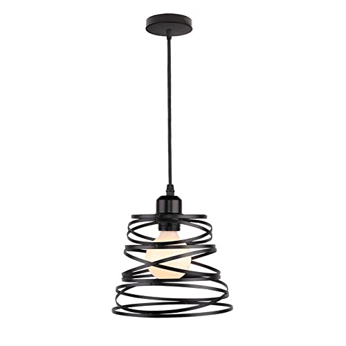 Suspension cage noire spirale E27 luminaire industriel rétro pour bar