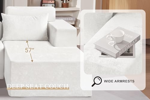 Image of HABUTWAY 105 inch L-Shape Modular Sectional Sofa Couch for Living Room,No Assembly Required,Modular Comfy Sofa with Deep Seat for Living Room Bedroom,Luxury Distressed Velvet(Right,Beige)