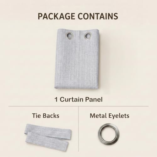 Image of Premium Faux Linen Curtain with Eyelets & Tie-Back | Modern Textured Light Filtering Door & Window Curtain for Home & Office | Washable, Durable & Easy to Maintain | Dove, Door - 7 ft