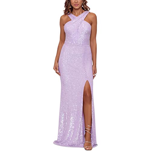 xscape dresses purple XSCAPE Women's Purple Beaded-Sleeve Gown Dress COUTUREPOINT