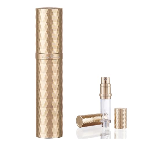 Travel Refillable Perfume Atomizer 0.17fl.oz/5ml. Cologne Pocket Recyclable Portable Sprayer Bottle. Mini Scent Pump Case Dispenser Perfume Container(GOLD)