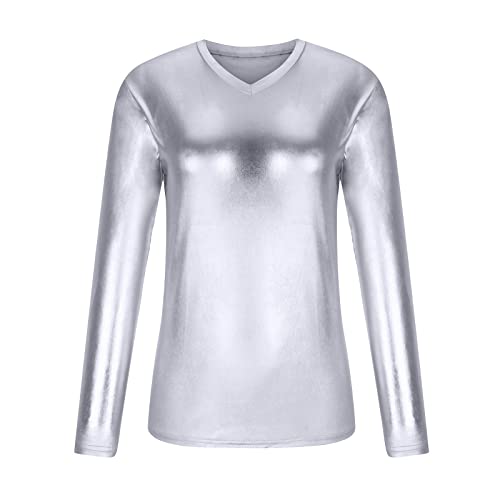 Shiny Sequin Tops for Men V Neck Long Sleeve Stretch Party T-Shirt 2024 Fall Winter Casual Vintage Shirts Clubwear2