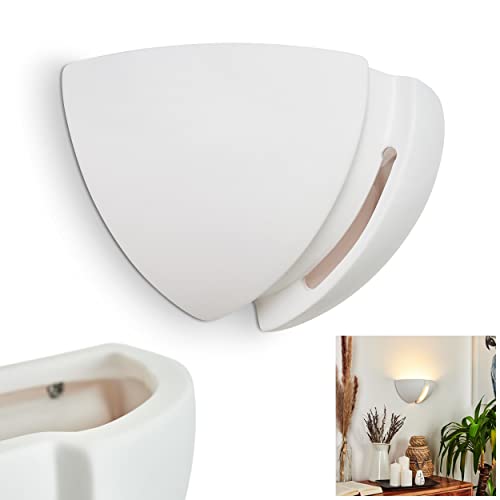 Applique murale Kawasaki en céramique blanche, luminaire créant un élégant jeu de lumière au mur, l'abat-jour en plâtre peut être peint avec tout type de peinture, pour 1 ampoule E27, sans ampoules