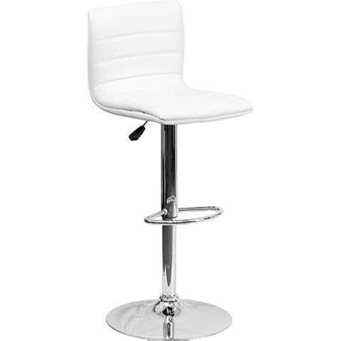 Flash Muebles Ajustable Taburete de Bar Vinilo con Base de Cromo, Acero Vinilo, Blanco Cover