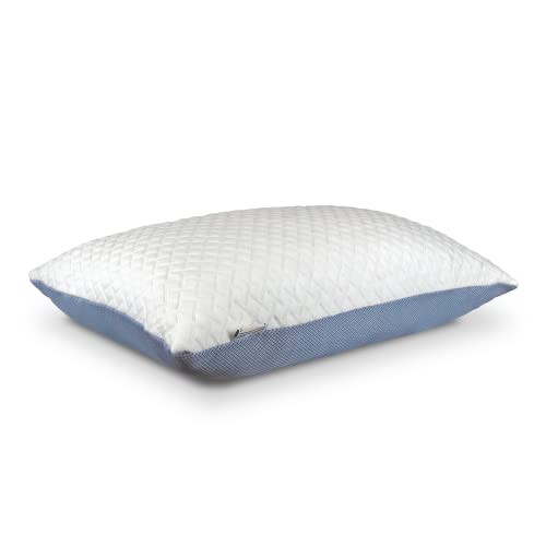 ceda Erstklassiges orthopädisches Kopfkissen 50x70 cm, Memory-Schaum & Kissenbezug, höhenverstellbar Memory Foam Flockenkissen maximale Höhe 15, Seitenschläferkissen, ‎weiß und Blau, (CEDA01)