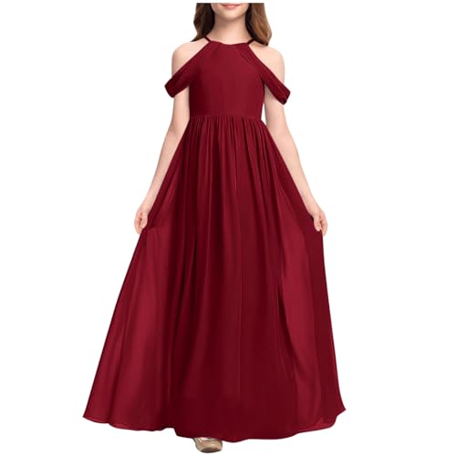 KQIVAM Mädchen Kleid Festlich Lang Kinder Kleidung Hochzeit Blumenmädchenkleid Prinzessin Kleid Chiffonkleid Klavierkonzertkleid Brautjungfern Festlich Kinder Kleider 3-14 Jahre