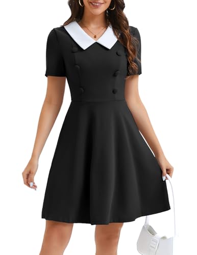 Image of Bbonlinedress 1950s Vintage Dress for Women Retro Rockabilly Peter Pan Collar Short Sleeve Cocktail Party A Line Dresses