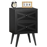 Lerliuo Mid-Centry Modern Nightstand with 2 Stroage Drawers, Farmhouse End Table with Barn Door, Bed