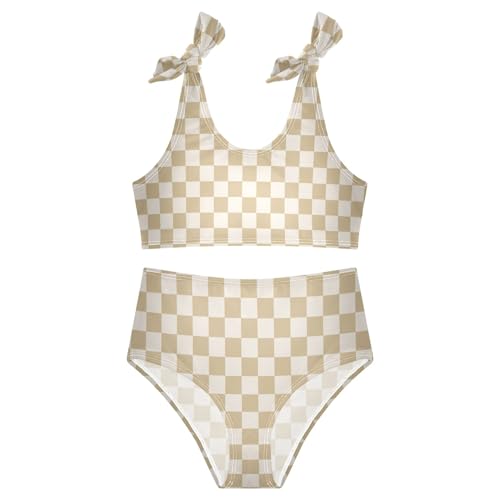 Image of Girls Tankini Swimsuit Bathing Suit Two Piece Bikini Summer Beach Swimwear with Adjustable Strap 3-12 Years Solid Color