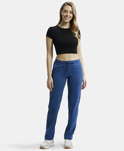 Image of Jockey 1302 Women Super Combed Cotton Elastane Stretch Relaxed Fit Trackpants with Side Pockets