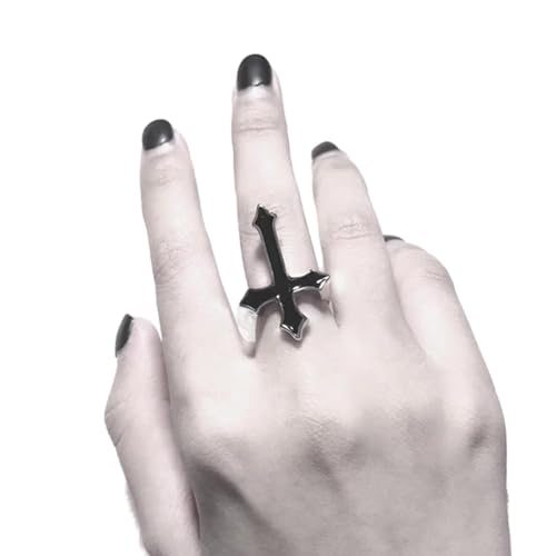Wendalern Cruz Anillo Abierto Para Las Mujeres Gótico Cruz Negro Apilable Anillo Ajustable Declaración Banda De Joyería Religiosa De La Fe Para Las Niñas