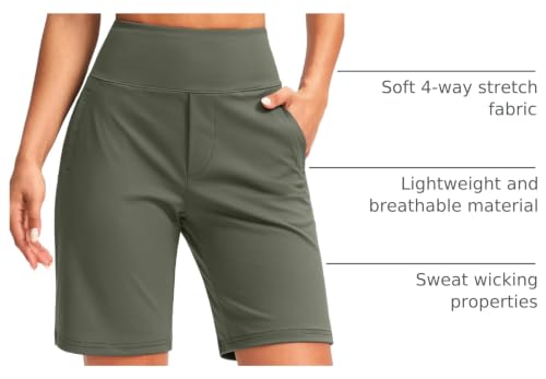 Image of SANTINY Women's 9 inch High Waisted Bermuda Shorts with 4 Pockets Knee Length Long Shorts for Women Workout Athletic Casual