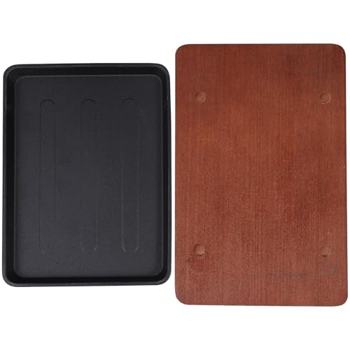 SHOWERORO Sartén de Hierro Fundido Cuadrada para Parrilla y Teppanyaki Placa Grande para Cocinar y Servir Carnes con Base de Madera Resistente Calor Uniforme para Reuniones Familiares y