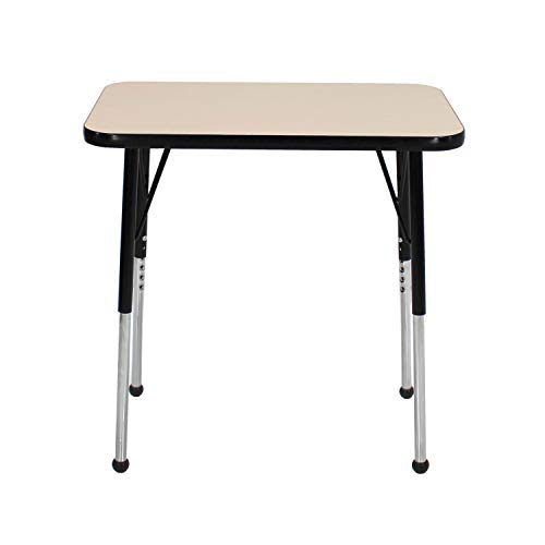 Image of FDP Rectangle Single Student Activity Table (30 x 18 inch), Standard Ball Glide Legs, Adjustable Height 19-30 inches For Social Distance, Virtual In-Home, Classroom Learning - Maple Top /Black Edge