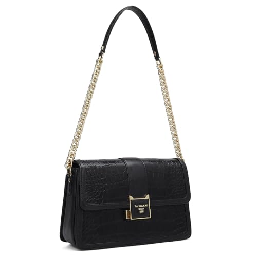 Image of Da Milano Leather Shoulder Handbag for Women - Black