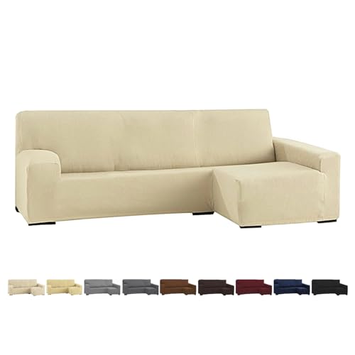 GFD Textiles - Funda Sofá Chaise Longue Elástica - Funda Protectora en Forma de L - Cubre Sofá Ajustable Lavable para Salón con Brazo Derecho - Renueva & Protege - Color Beige