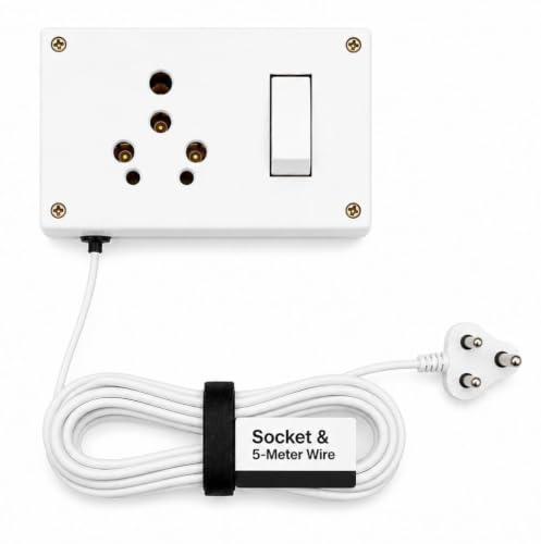 Image of 16A Heavy Duty Extension Board with 3 Core ISI Certified Full Gauge Copper Wire, Fire Retardant, Switch Box & Socket, 2200W Power Strip for Home Appliance & EV Charger 5M Cable