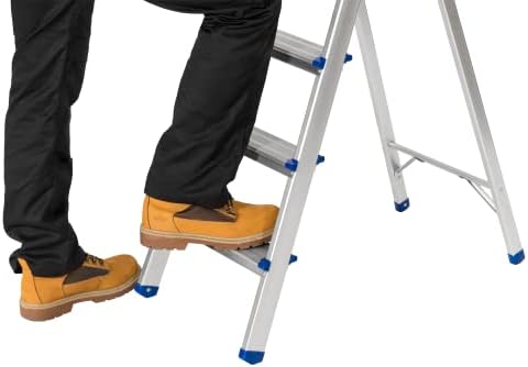 Aluminium Step Ladder, Lightweight Portable, Heavy Duty 3 or 4 or 5 Tread Folding Ladder (4 Tread)