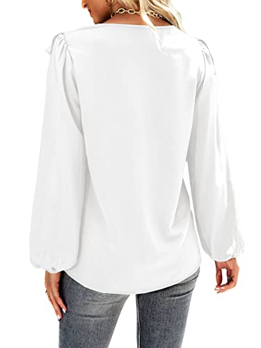 Vrtige Women's V Neck Ruffle Front Button Down Long Sleeve Blouse Top Shirt2