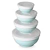 DOWAN Mixing Bowls with Lids, Ceramic Serving Bowls Set, Soup Bowls with Lids, Food Storage Containers, Mason Prep Bowls for Party, 64/32/24/12 Ounce, Set of 4, Turquoise