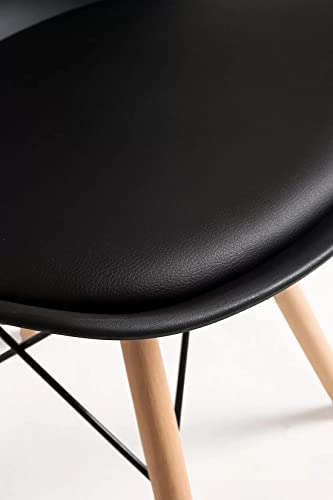 Image of Set of 4 Modern Style Mid Century Modern Dinning Room Cafe Hotel Office Wooden Legs Chair (Black with Cushion)