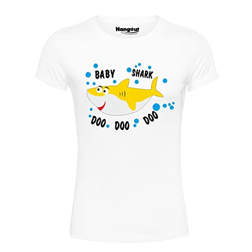 Image of Hangout Hub Men's Women's Boy's Girl's Round Neck T-shirt Shark Family Printed White Color -Family Tshirts