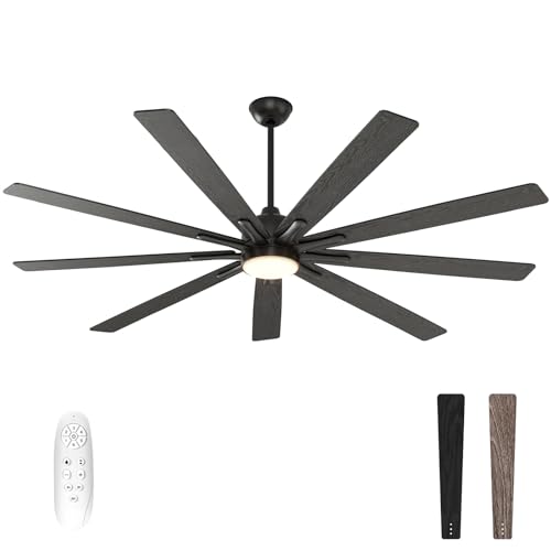 warmiplanet Ceiling Fans with Lights and Remote Control, 72-Inch, Reversible Silent DC Motor, 6 Speeds, 3 Color Dimmable LED Light, Timer, Black, 9-Blades
