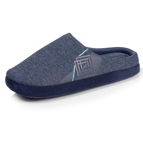 Isotoner Chaussons extra-light pantoufles Mules homme jersey, semelle gomme antidérapante, 44 EU, marine chiné