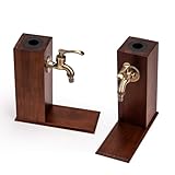 Dispensador de licor de whisky con grifo de latón vintage, dispensador de alcohol a prueba de fugas para bourbon y escocés, soporte de madera para bar en casa y cueva de hombre