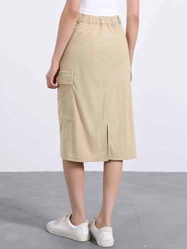 Image of Allegra K Corduroy Cargo Skirts for Women's High Waisted Elastic Back H Line 2025 Fall Midi Skirt