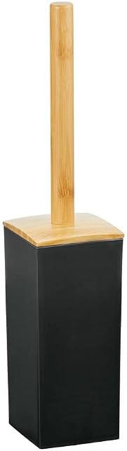 mDesign Toilet Brush and Cover  Square Toilet Brush Holder with Strong Bristles for Cleaning Toilet Bowls  Functional and Stylish Bathroom Accessories  Black/Natural