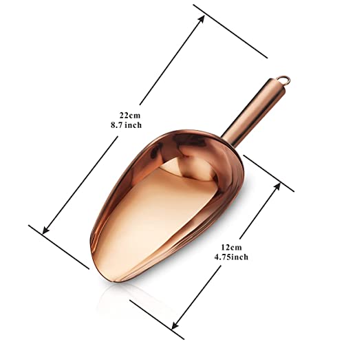 Berglander Stainless Steel Rose Gold Ice Scoop 6 OZ, Titanium Copper Plating Metal Ice Scooper For Ice Maker Multipurpose For Candy Wedding Kitchen Bar Party Pet Animal Dog Food Scoop Beach Shovel