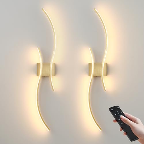 Battery Wall Sconces Set of 2 with Remote, Dimmable, Brass