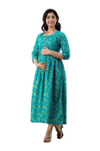 Women's Cotton Floral Printed Anarkali Maternity Feeding Kurti (Sky Blue-L)-picture-40