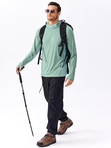 Image of PINSPARK Men's Sun Protection Hoodie with Mask UPF 50+ UV Long Sleeve Shirt Men Rash Guard Performance Fishing Hiking Shirt