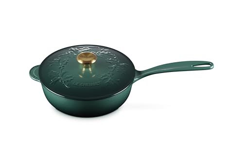 Le Creuset Enameled Cast Iron Holly Collection Saucier, 2.25 qt., Artichaut with Gold Knob