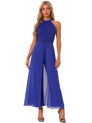 Allegra K Mujer Mono Sin Mangas Con Cuello Halter Y Cinturón Elegante Bodas Cócteles Vestidos De Fiesta Azul real L