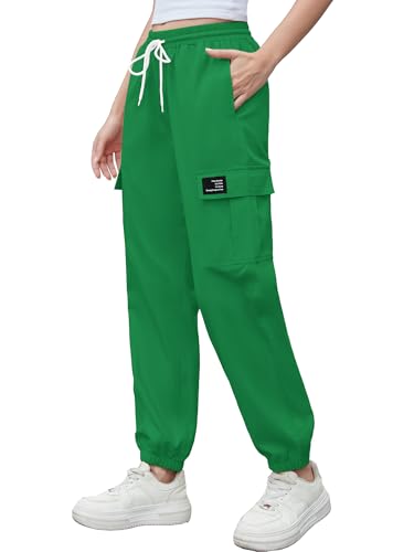 Image of Cromoncent Girls&Womens Cargo Pants Elastic Waist Lightweight Outdoor Jogger Pants, 6 Years - XX-Large