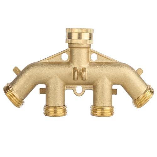 Hose Splitter, Twinkle Star Solid Brass Garden Hose Splitter 4 Way,3/4" Standard Threads, Leak-Proof Outlet water Splitter