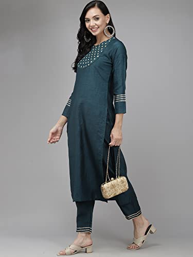 Image of INDO ERA Women's Polyester Embroidered Straight Kurta with Palazzo Set (KS9BK9118)