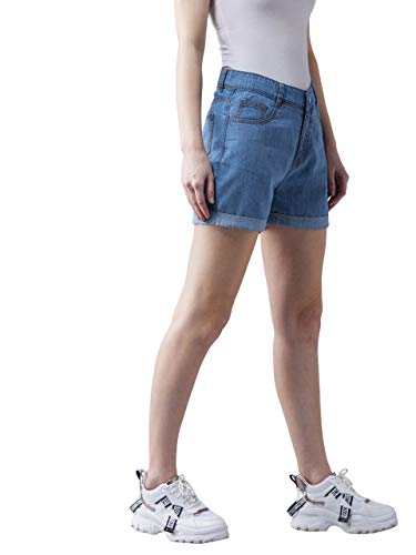 Image of Dolce Crudo Women's Blue Relaxed Fit Clean Look Mid Rise Denim Shorts