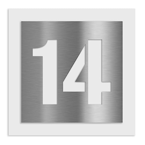 Jung Edelstahl Design Hausnummernschild - Größe 15 cm oder 20 cm - Hausnummer V2A Edelstahl (Verkehrsweiß RAL 9016)