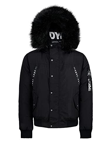 trueprodigy Casual Hombre Marca Chaqueta con Capucha de Piel Ropa Retro Vintage Rock Vestir Moda Deportivo Slim fit Designer Parka Pelaje Inverno, Colores:Black, Tamaño:M Cover