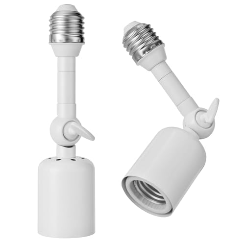 Onite 2-Pack Heavy Duty Light Socket Extender 360 Adjustable E26/E27 Extension Adapter for High Power Bulbs Security Cameras & Fans Outdoor/Indoor (White 6.7inch)