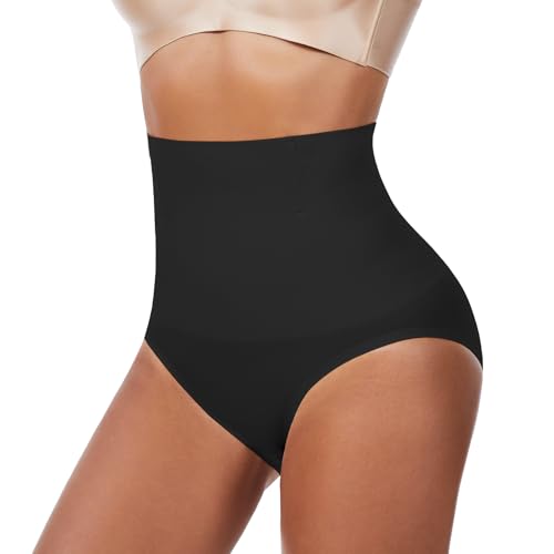 Ecogoose Tummy Control Underwear Women Seamless High Waisted Shapewear Panties Targeted Compression Band Stomach Shaper Body Briefs Black