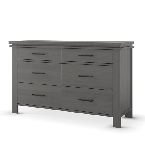 Image of Child Craft 6-Drawer Denman Double Dresser for-Nursery or Bedroom, Plenty of Storage, Anti-Tip Kit Included to Prevent Tipping, Non-Toxic, Baby Safe Finish (Midnight Gray)